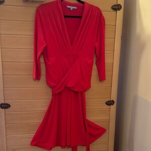ANTONIO MELANI Red V-Neck Wrap Long Sleeve Dress